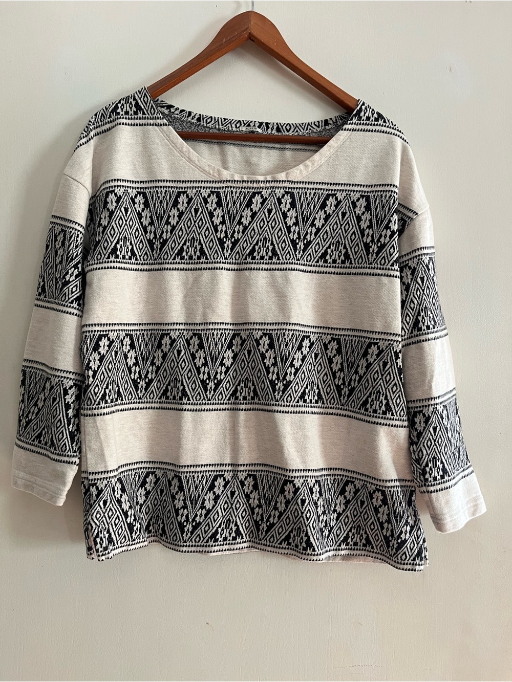 J. Crew Ivory Black Aztec Fair Isle Stripe Top